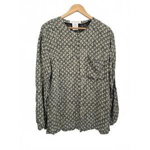 Jones Of New York Vintage Ladies Black Cream Floral Print Tunic Style Blouse But